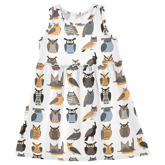 joogoo Girls Sleeveless Dress Owl Pattern Stylish Short Sleeve Dresses 4T