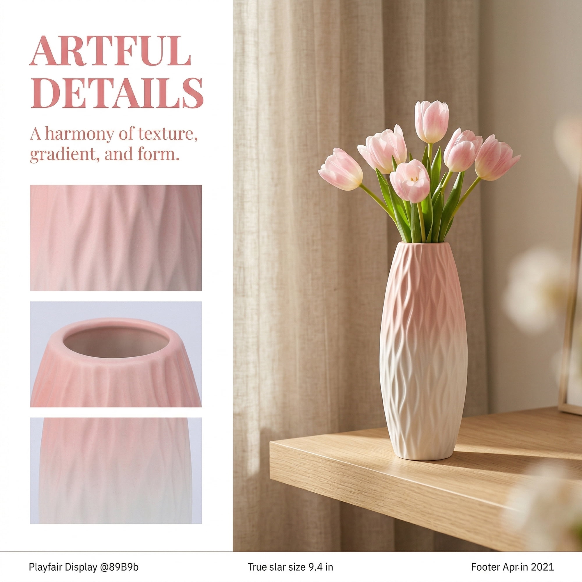 Unique Bargains Modern Tall Ceramic Vase for Decorative Pink 2.6"L x 2.6"W x 9.4"H