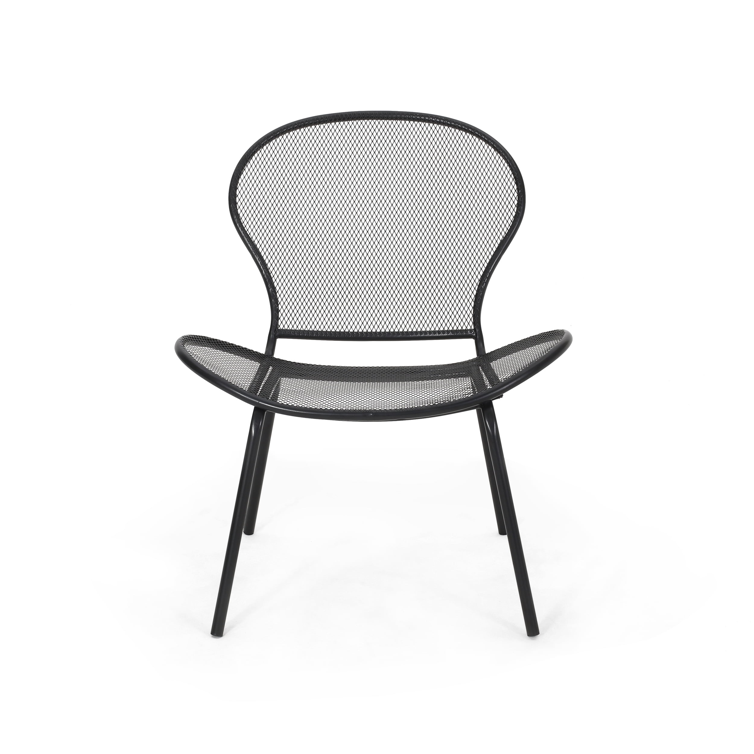 Kreighton Modern Outdoor 2 Seater Iron Chat Set with Side Table, Matte Black