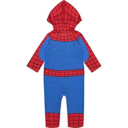 Marvel Avengers Spiderman Infant Baby Boys' Zip-Up Hooded Costume Coverall (0-3