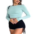 thumbnail image 2 of Women‘s Y2K Slim Crop Tops Solid Color Long Sleeve  Neck T-Shirts Basic Tee Yoga Workout Tops, 2 of 6