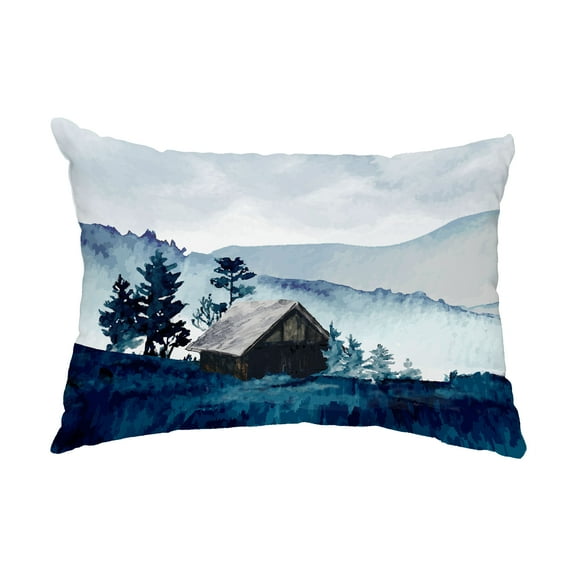 Simply Daisy, 14" x 20" Cabin in the Woods Blue Holiday Print Decorative Outdoor Throw Pillow