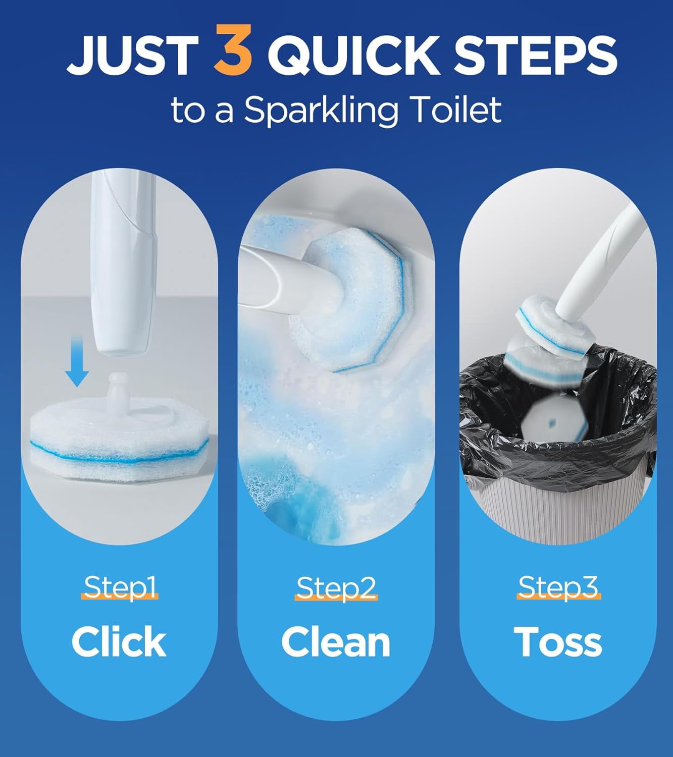 KEMEINILI Toilet Wand Refills, 60 Pack Disposable Toilet Brush，5X Cleaning Power , with Most Toilet Brushes Compatible