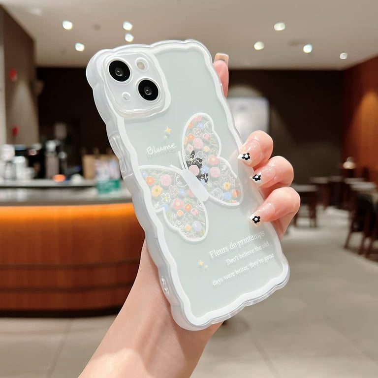 Compatible with iPhone 13 Case Cute Cartoon Floral Butterfly