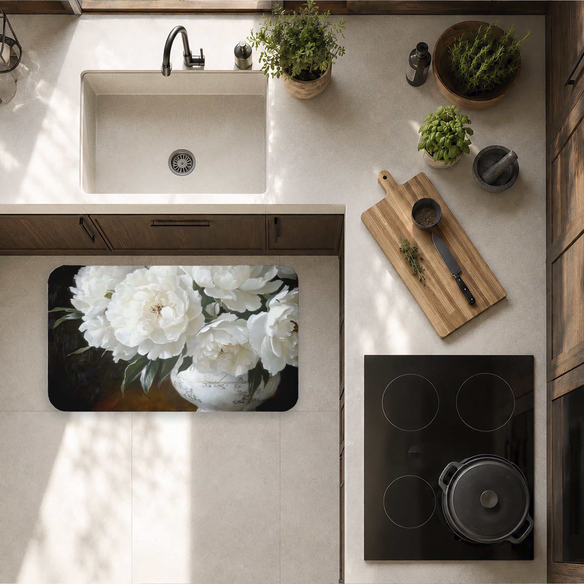 Stupell Industries White Flowers in China Vase Printed Anti-Fatigue Floor Mat, design by Petals Prints Design