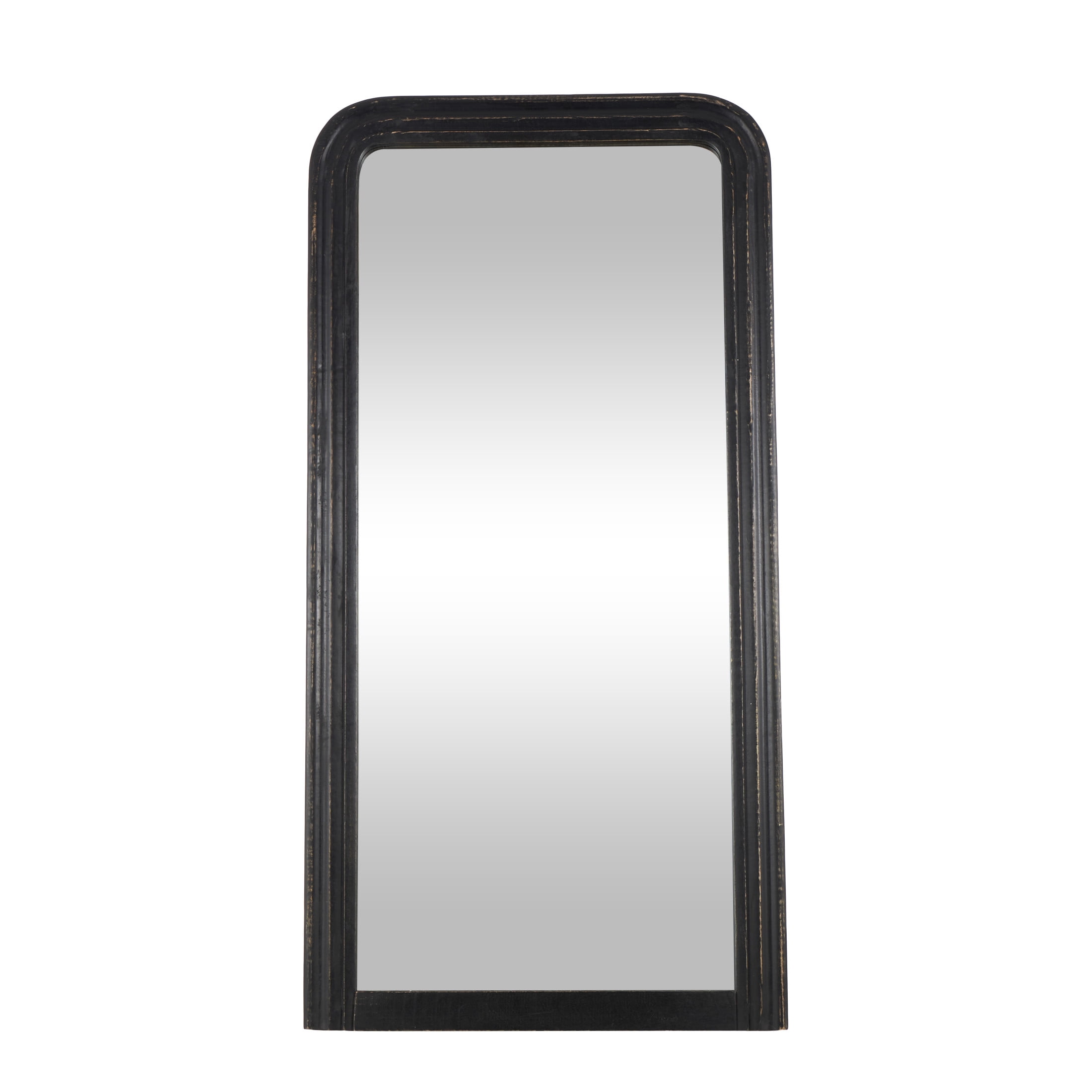 DecMode 36" x 72" Black Mango Wood Distressed Floor Mirror with Carved Grooves