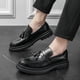 thumbnail image 4 of Mocasines sin cordones con plataforma y borlas de cuero para hombre NouriRon Black, 4 of 8