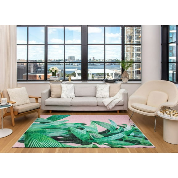 Elizabeth Sutton MI50C Pink Palm Floral Modern Pink Area Rug, 7'10"X10'0"