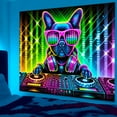 thumbnail image 2 of 1 piece, black light ultraviolet reaction tapestry, 2D Flat personalized DJ French Bulldog pattern design, wall art hanging flag, a tapestry that gels in the dark background, suitable for bedroom/liv, 2 of 10
