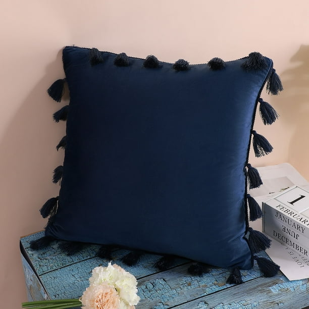 Piccocasa 1 Pcs 18x18 Velvet Throw Pillow Cover Decorative Tassel Cushion For Sofa Bed Navy Blue Com Piccocasa 1 Pcs 18x18 Velvet Throw, Navy Blue Throw Pillows For Sofa Beds