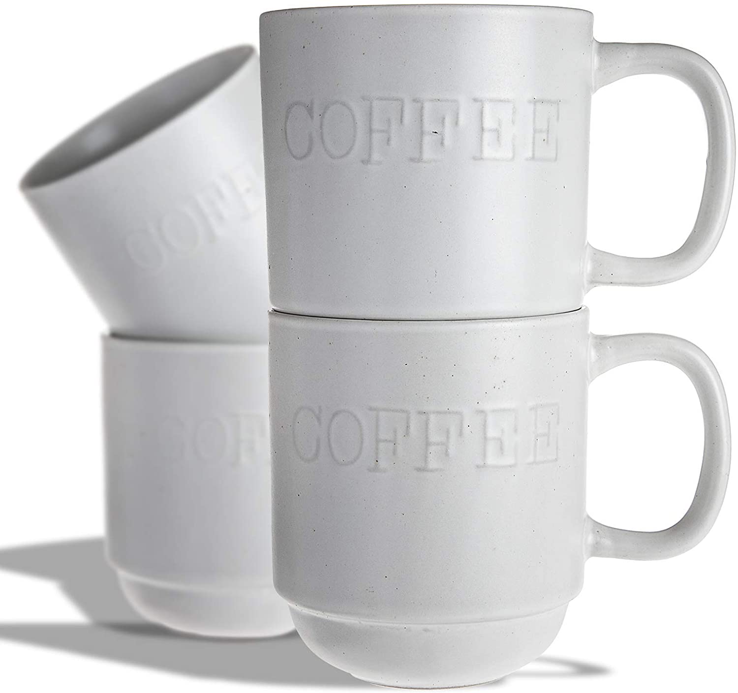 Tea Cups Latte Mugs with Metal Rack for Storage 14 oz- by Enchante Belle Maison Set of Coffee Mugs- Four Coffee Cups with Printed Phrases