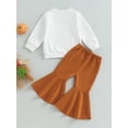 thumbnail image 4 of Arvbitana Toddler Girls Halloween Casual Outfit Set Baby Long Sleeve Pumpkin Print Sweatshirt Tops +  Solid Color Elastic Flare Pants Kids 2-Piece Outfits 6M-4T, 4 of 9