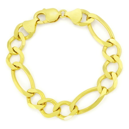 14k Yellow Gold Mens 12mm Solid Italian Figaro Chain Bracelet, 8" 8.5" 9"