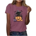 thumbnail image 2 of JOANKDMI Halloween Black Cat Witch Hat Shirt for Women Cute Pumpkin Graphic Tees Short Sleeve Fall Casual Tops Crewneck Haunted House Holiday Festive Apparel, 2 of 9