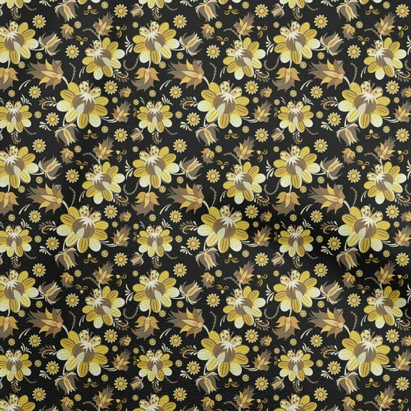 oneOone Polyester Spandex Black Fabric Asian Suzani Craft Projects Decor Fabric Printed By The Yard 56 Inch Wide