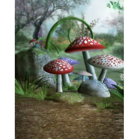 Mushroom Lane - ABPHOTO Polyester Fairy Tale Mushroom Land Field Forest Kids Studio Photography Backdrops 5x7ft