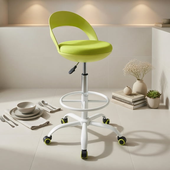 Resenkos Drafting Stool, Tall Desk Chair with Footrest and Adjustable Height, Breathable Mesh Tall Office Chair with Rolling Function for Standing Desk, Green