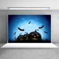 thumbnail image 1 of EREHome Polyester Fabric 7x5ft Halloween Backdrops Photography Black Pumpkins Bats Blue Background for Children Photo Booth Props, 1 of 2