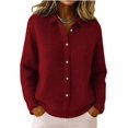 thumbnail image 2 of Women Lapel Shirt Full Front Single Row Button Long Sleeve Loose Fit Knit Cardigan Sweater Wine Red XXL, 2 of 7