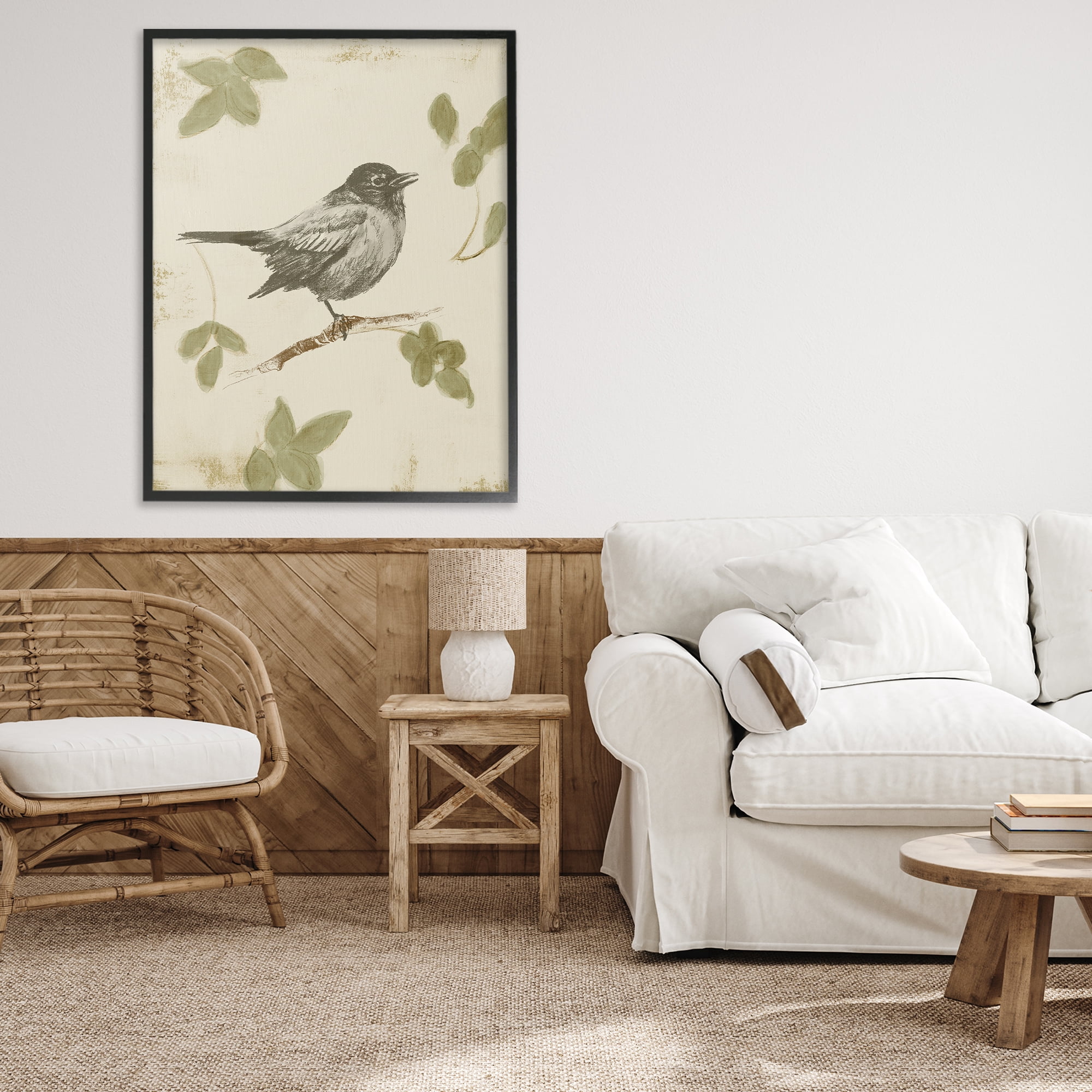 Stupell Industries Bird Scene over Neutral Black Framed Giclee Art, design by Lanie Loreth