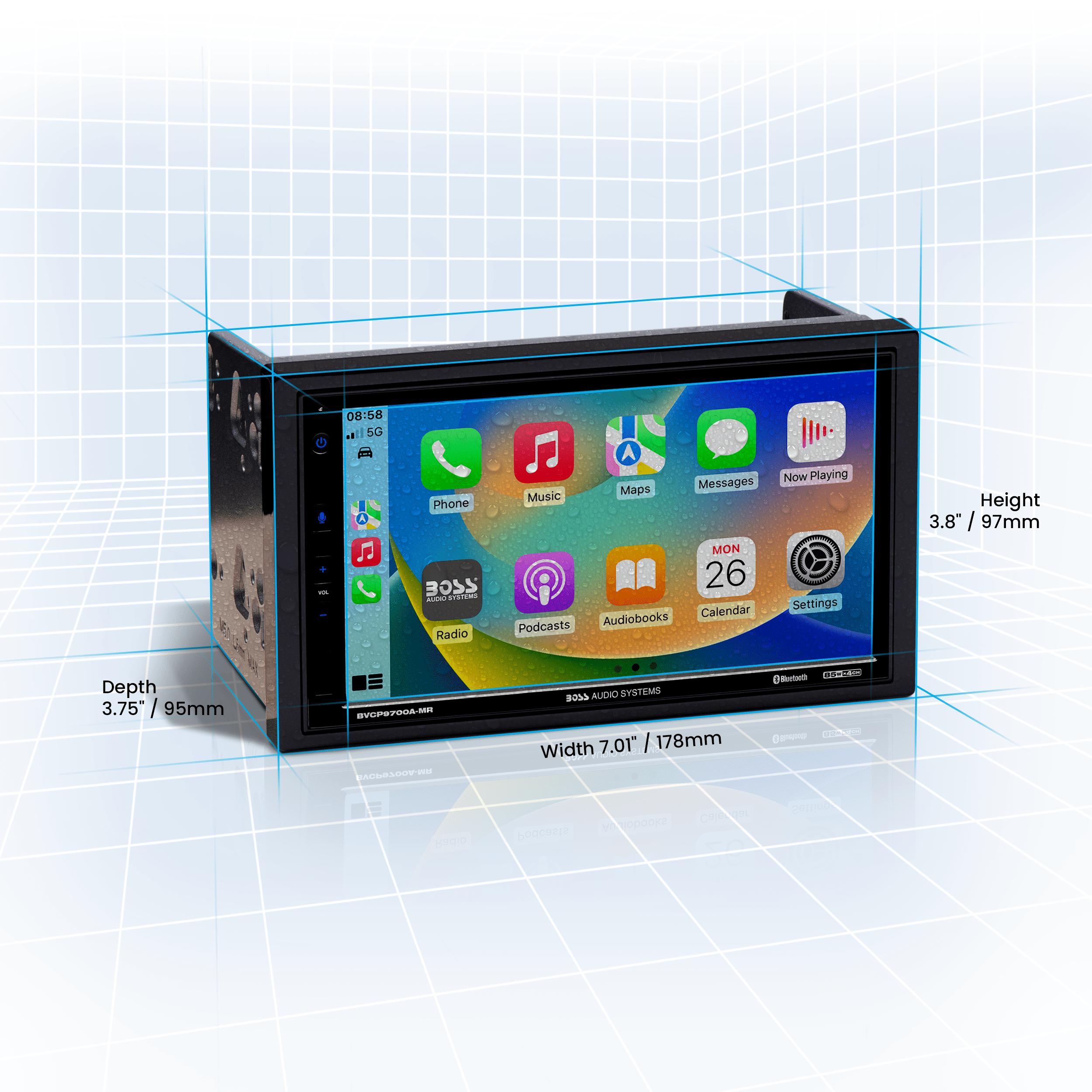 BOSS Audio Systems BVCP9700A-MR 7 Inch Marine Car Stereo, Apple CarPlay, Android Auto, Double Din Touchscreen, Bluetooth & AM/FM Receiver