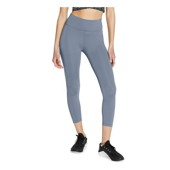 NIKE Womens Blue Moisture Wicking Pocketed Performance Tight Fit Logo Graphic Active Wear Cropped Leggings Plus 1X