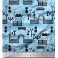 thumbnail image 1 of Soimoi Blue polyester Crepe Fabric Bench & Fence Gate Modern Style Fabric Prints By Yard 52 Inch Wide, 1 of 3