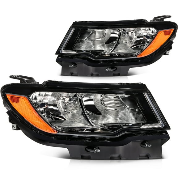 ECCPP Headlight Assembly Fit 2017-2021 for JEEP COMPASS Pair Headlamps Black Housing Amber Reflector 55112706AF