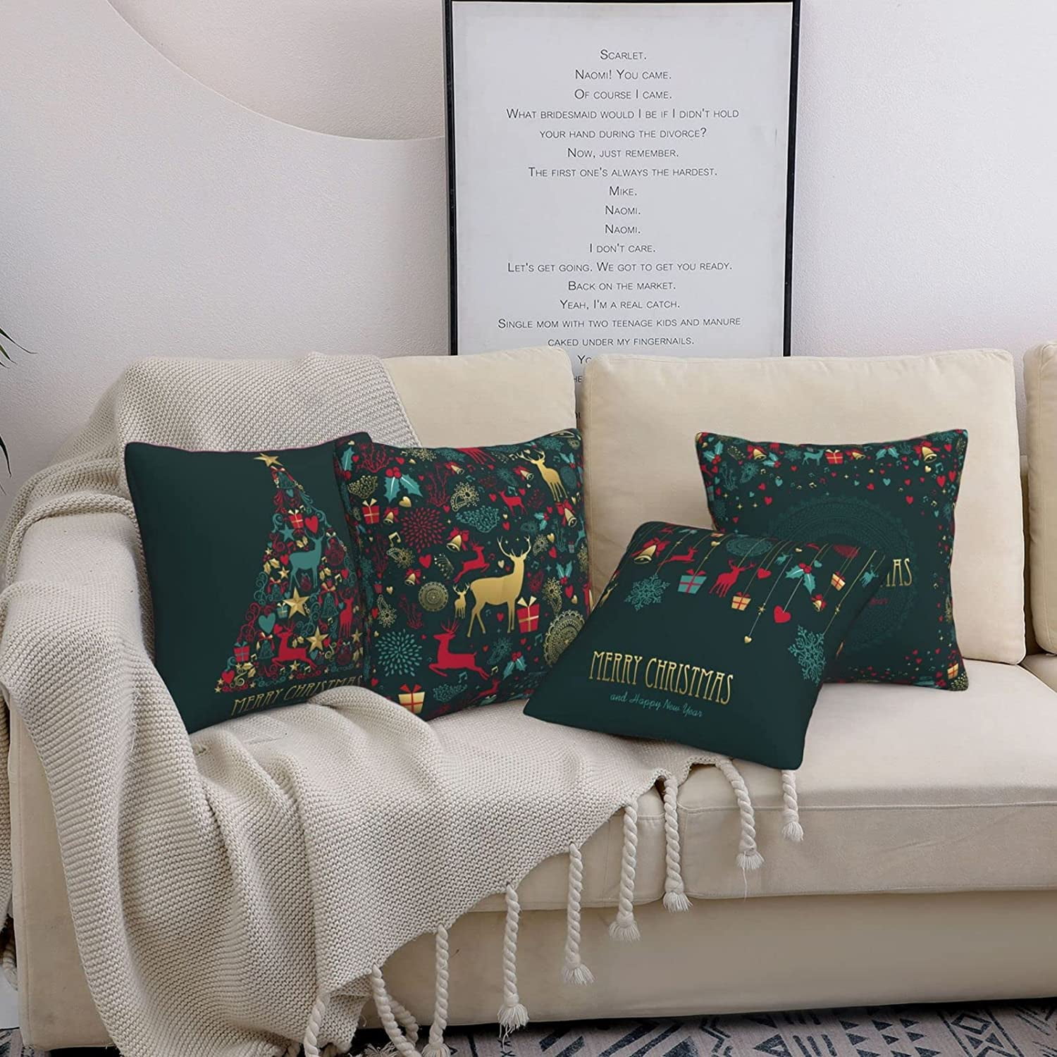 ShenMo Christmas Cushion Covers Pack of 4 Winter Holiday Xmas Pillow Covers Green Decorative Pillow Cases for Sofa Couch 45x45 cm Walmart