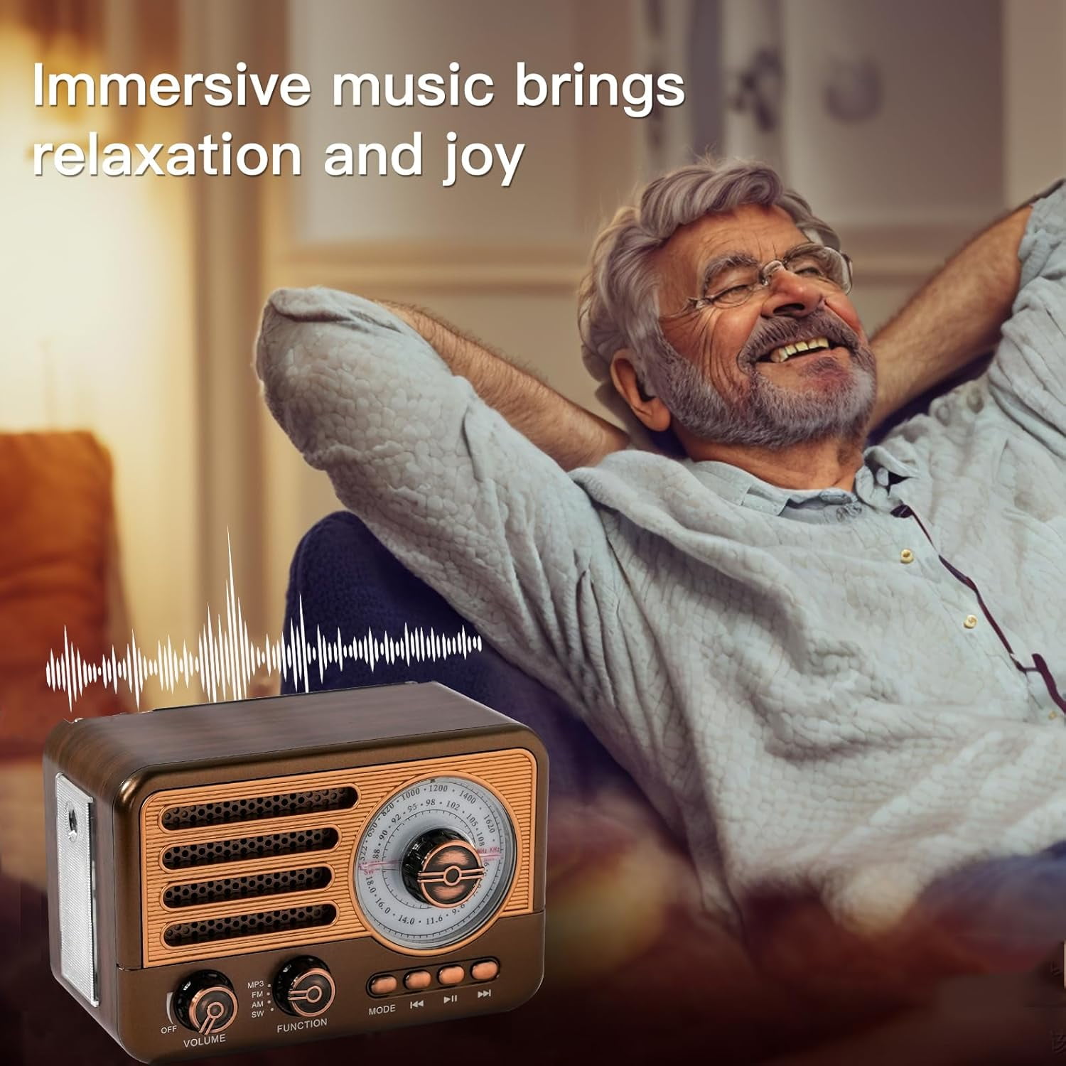 Retro Transistor Radio, Small Rechargeable Portable Radio, Personal Radio AM FM SW with 1800mAh Lithium-ion Battery, Support TF Card/Aux/USB MP3 Player Perfect for Indoor, Outdoor Use - Bronze