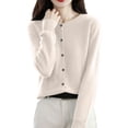thumbnail image 4 of Womens&nbsp;cardigan&nbsp;sweaters Button Down Cardigans Long Sleeve Crewneck Cozy Sweater Top Casual Knitwear OIOLOYJM Beige 2XL, 4 of 6