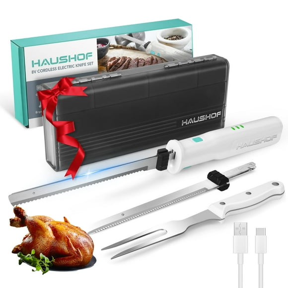 Juego de cuchillos eléctricos HAUSHOF inalámbricos para cortar carne 8V