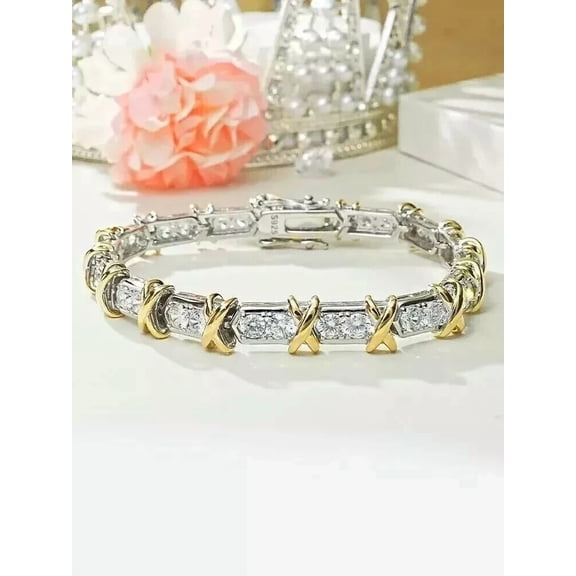 4 Ct Round Cut White Moissanite Tennis Bracelet 14K Two Tone Gold Plated