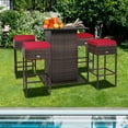 thumbnail image 4 of Gymax 5PCS Patio Bar Set Rattan Bar Furniture Set w/ Table & 4 Cushioned Stools Red, 4 of 10