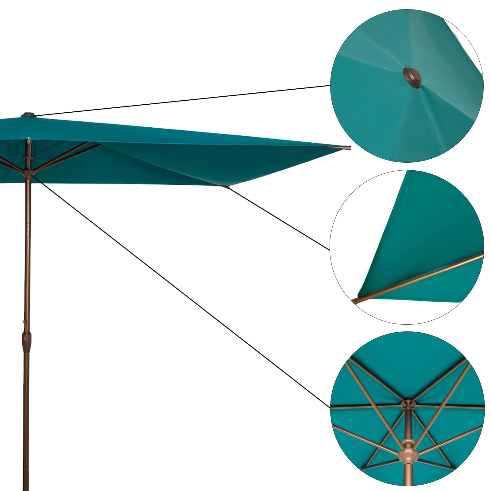 Bibana 6.5x10ft Patio Umbrella Rectangular Outdoor Table Umbrella with Crank & Push Button Tilt for Terrace, Backyard, Garden, Courtyard, Swimming Pool, Lawn (Turquoise)