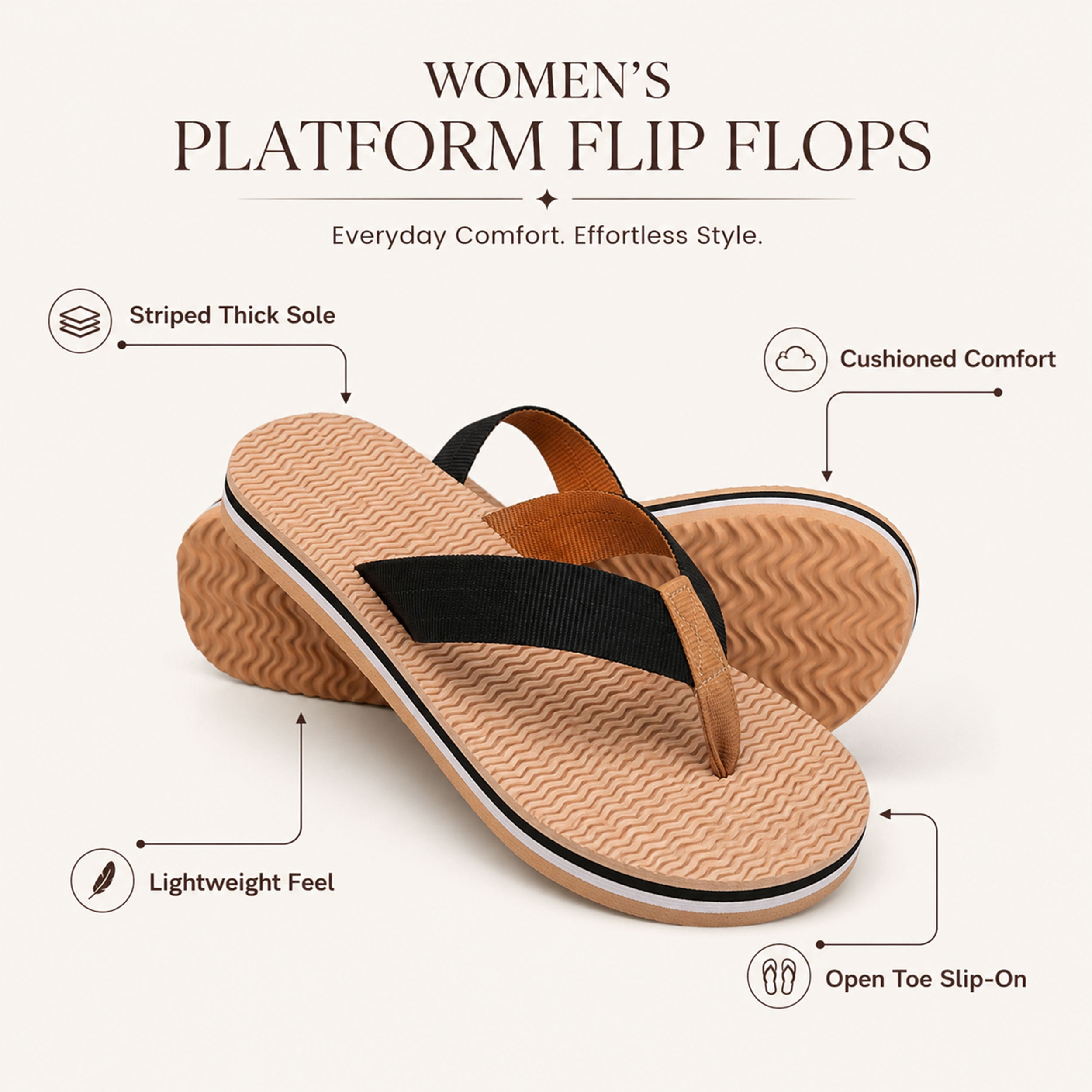 Aerusi Women’s Flip Flops Comfort Memory Foam Thong Sandals, Lightweight Non-Slip Beach Walking Sandals