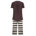thumbnail image 5 of successthop Capri Pajamas for Women Set Lightweight Plus Size Striped Short Sleeve Button 2 Piece Loungewear 2XL Brown, 5 of 7