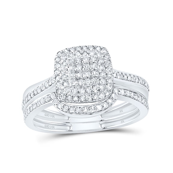 14kt White Gold 3/8 Cttw Natural Diamond Fashion Cushion Wedding Engagement Anniversary Bridal Set, Women Size: 5-9