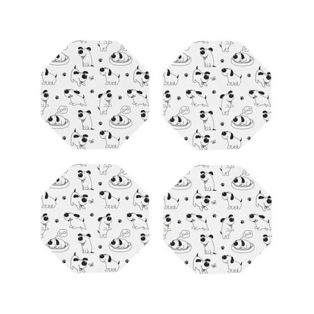 

Leather Coasters Set of 4 - Cute Dog white Lightweight Non-Slip Drink Coasters for Desk Anti-Scalding Desk Cup Coasters for Office Table Decor Octagon
