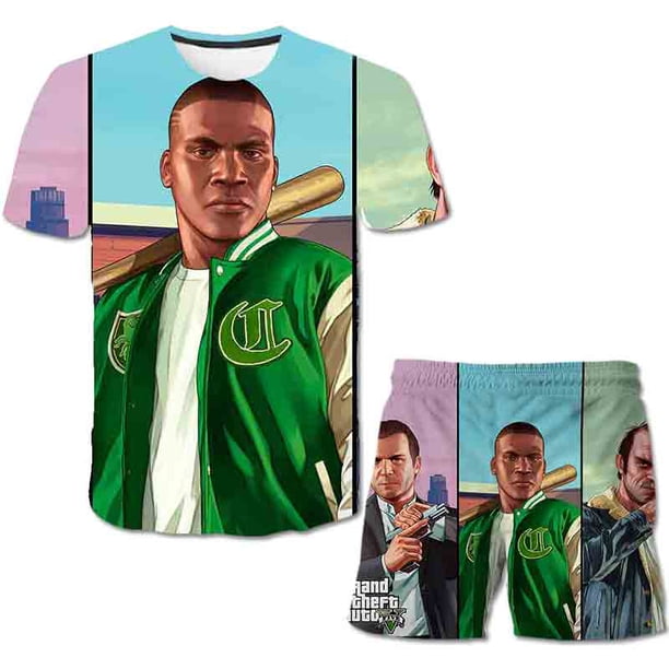 Grand Theft Auto Conjuntos de ropa Moda de verano Camisetas de dibujos animados Pantalones cortos Trajes de 2 piezas GTA5 Disfraces de cuello redondo Suits8T Gao Jinjia LED