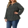 thumbnail image 4 of Agnes Orinda Women's Plus Size Tops Keyhole Neck Long Sleeve Floral Chiffon Blouses 3X Black Purple, 4 of 6