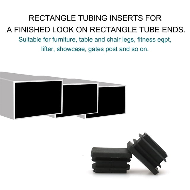 Tapas de inserción de tubo para patas de sillas de muebles rectangulares de plástico para el hogar, 15pcs, negro