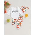 thumbnail image 2 of Wassery Baby Boy Halloween Clothes Set 3 6 12 18 Months Newborn Boys Letters Print Long Sleeve Crew Neck Romper Pumpkin Print Long Pants Hat 3PCS Infant Fall Outfits, 2 of 9