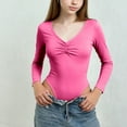 thumbnail image 3 of HAOTAGS Teen Girls V-Neck Long-Sleeve Leotard(3-15), Casual Sporty Spring Summer Base-Layer Top Hot Pink 9-10Years, 3 of 7