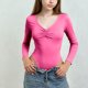 thumbnail image 1 of Camiseta deportiva informal de manga larga con cuello en V de color liso para niños, top de poliéster para niños, 1 of 6