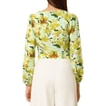 thumbnail image 3 of MODA NOVA Juniors Floral Print V Neck Lantern Long Sleeve Zipper Crop Blouse  Green S, 3 of 6