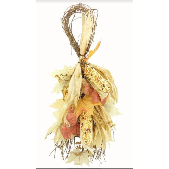 31 in. Artificial Indian Corn Husk Teardrop for Front Door Fall Festive