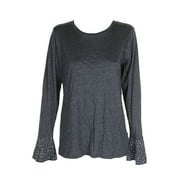 Michael Michael Kors Grey Heather Studded-Sleeve Crew Neck Top XL