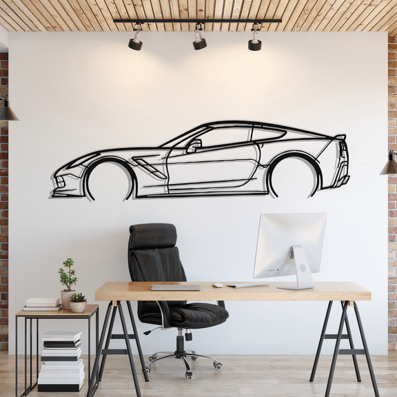 LaModaHome Corvette C7 Detailed Metal Silhouette Wall Art
