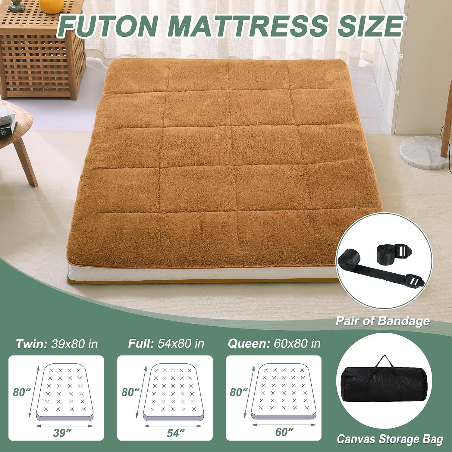 Slsy Japanese Floor Mattress Futon Mattress, Thicken Sleeping Pad Foldable Roll Up Mattress Kids Floor Lounger Bed Couches Sofas